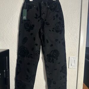 Black Floral Patterned Jeans